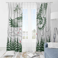 New Zealand Kea Bird Window Curtain Maori Tattoo and Silver Fern Green Color LT03 - Polynesian Pride