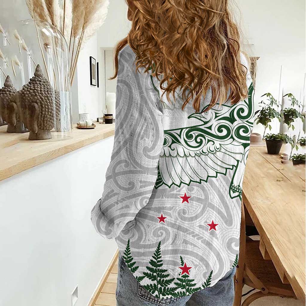 New Zealand Kea Bird Women Casual Shirt Maori Tattoo and Silver Fern Green Color LT03 - Polynesian Pride