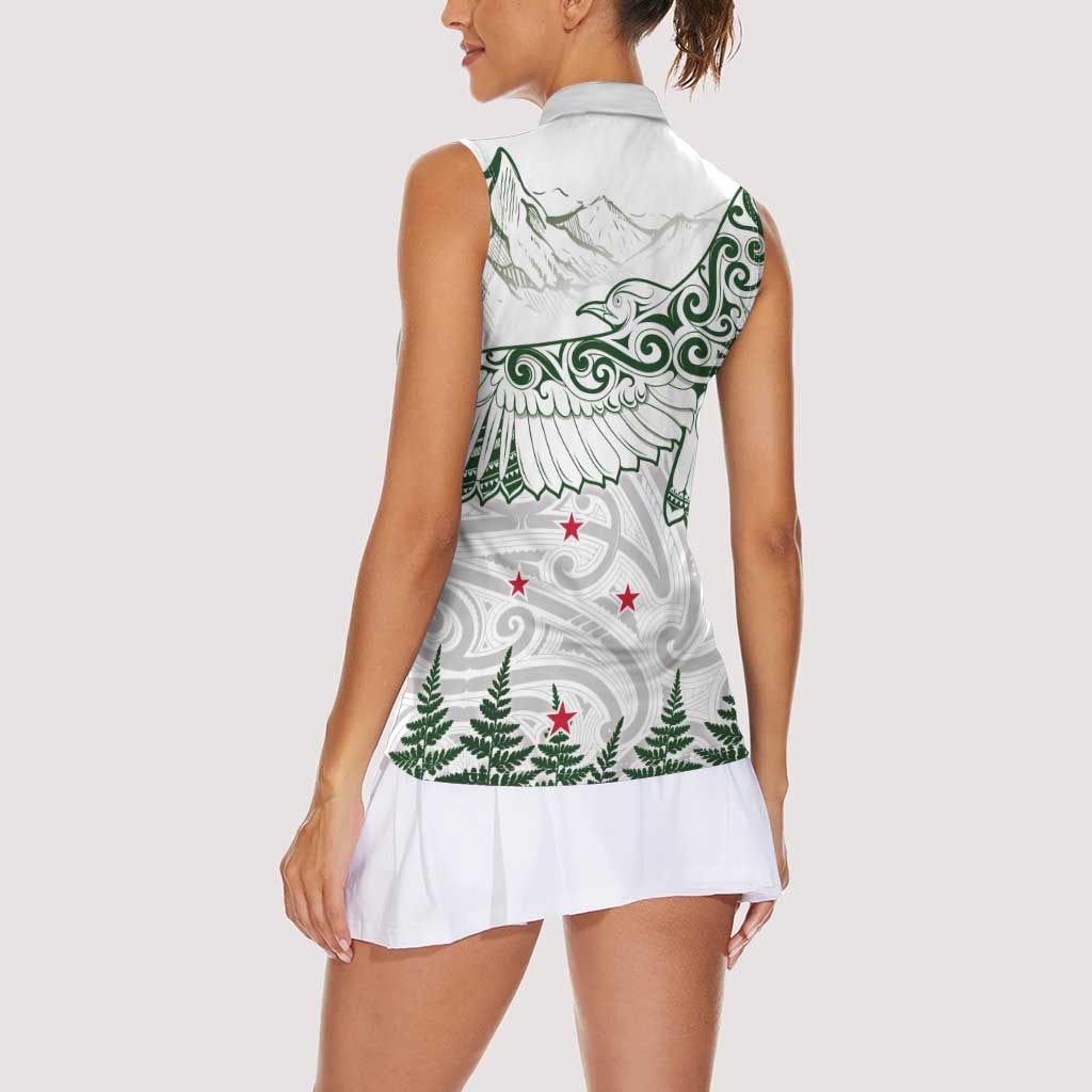 New Zealand Kea Bird Women Sleeveless Polo Shirt Maori Tattoo and Silver Fern Green Color LT03 - Polynesian Pride