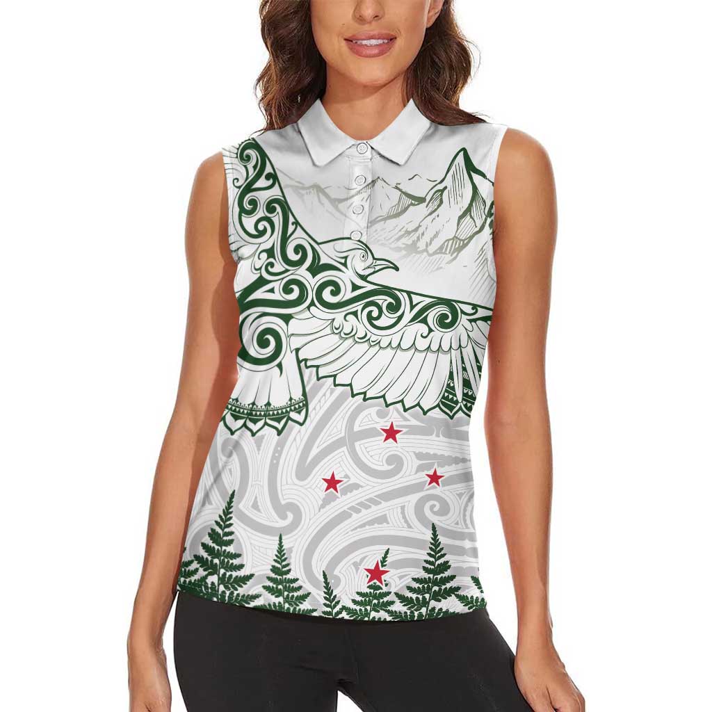 New Zealand Kea Bird Women Sleeveless Polo Shirt Maori Tattoo and Silver Fern Green Color LT03 - Polynesian Pride