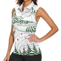 New Zealand Kea Bird Women Sleeveless Polo Shirt Maori Tattoo and Silver Fern Green Color LT03 - Polynesian Pride