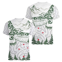 New Zealand Kea Bird Women V-Neck T-Shirt Maori Tattoo and Silver Fern Green Color LT03 - Polynesian Pride