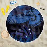 New Zealand Kea Bird Beach Blanket Maori Tattoo and Silver Fern Matariki Style LT03 One Size 150cm Blue - Polynesian Pride