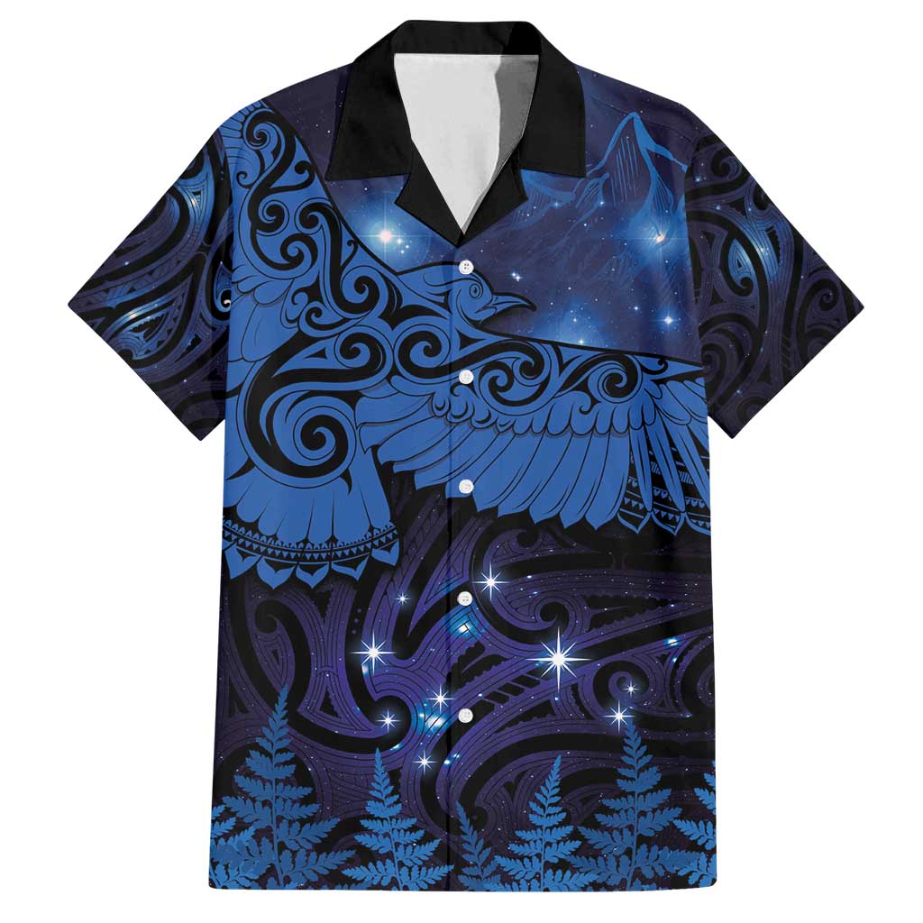 New Zealand Kea Bird Family Matching Long Sleeve Bodycon Dress and Hawaiian Shirt Maori Tattoo and Silver Fern Matariki Style LT03 Dad's Shirt - Short Sleeve Blue - Polynesian Pride