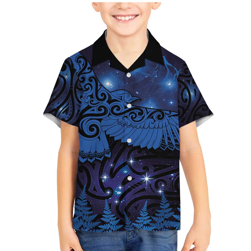 New Zealand Kea Bird Family Matching Mermaid Dress and Hawaiian Shirt Maori Tattoo and Silver Fern Matariki Style LT03 Son's Shirt Blue - Polynesian Pride