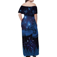 New Zealand Kea Bird Family Matching Off Shoulder Maxi Dress and Hawaiian Shirt Maori Tattoo and Silver Fern Matariki Style LT03 - Polynesian Pride