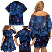 New Zealand Kea Bird Family Matching Off Shoulder Short Dress and Hawaiian Shirt Maori Tattoo and Silver Fern Matariki Style LT03 - Polynesian Pride