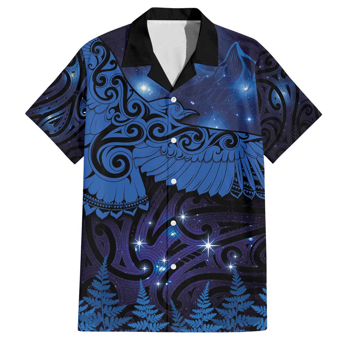 New Zealand Kea Bird Family Matching Puletasi and Hawaiian Shirt Maori Tattoo and Silver Fern Matariki Style LT03 Dad's Shirt - Short Sleeve Blue - Polynesian Pride