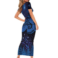 New Zealand Kea Bird Family Matching Short Sleeve Bodycon Dress and Hawaiian Shirt Maori Tattoo and Silver Fern Matariki Style LT03 - Polynesian Pride