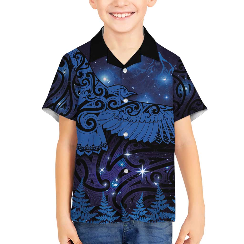 New Zealand Kea Bird Family Matching Tank Maxi Dress and Hawaiian Shirt Maori Tattoo and Silver Fern Matariki Style LT03 Son's Shirt Blue - Polynesian Pride