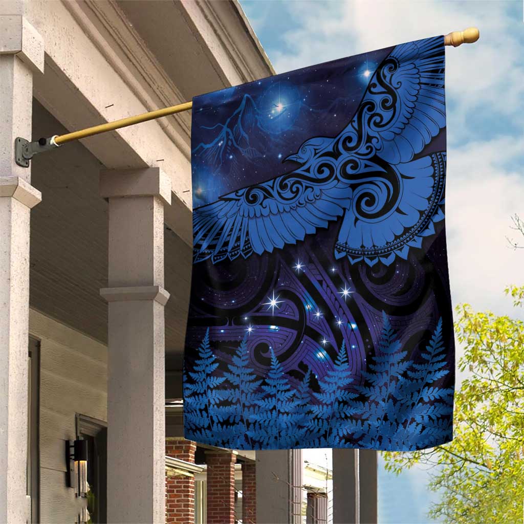 New Zealand Kea Bird Garden Flag Maori Tattoo and Silver Fern Matariki Style LT03 House Flag Blue - Polynesian Pride