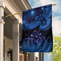 New Zealand Kea Bird Garden Flag Maori Tattoo and Silver Fern Matariki Style LT03 House Flag Blue - Polynesian Pride