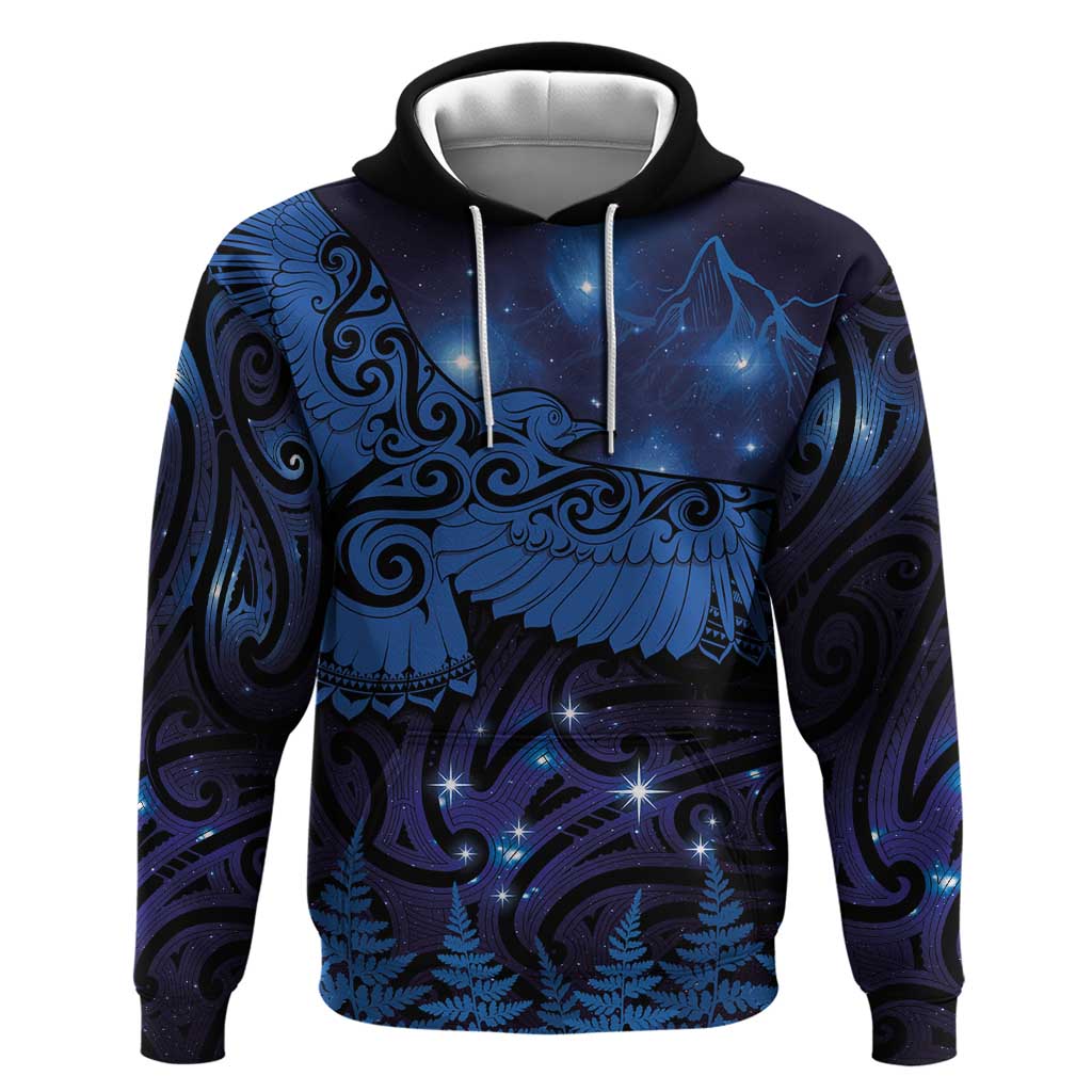 New Zealand Kea Bird Hoodie Maori Tattoo and Silver Fern Matariki Style LT03 Pullover Hoodie Blue - Polynesian Pride