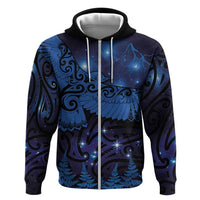 New Zealand Kea Bird Hoodie Maori Tattoo and Silver Fern Matariki Style LT03 Zip Hoodie Blue - Polynesian Pride