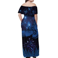 New Zealand Kea Bird Off Shoulder Maxi Dress Maori Tattoo and Silver Fern Matariki Style LT03 - Polynesian Pride