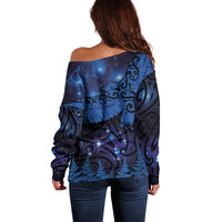 New Zealand Kea Bird Off Shoulder Sweater Maori Tattoo and Silver Fern Matariki Style LT03 - Polynesian Pride
