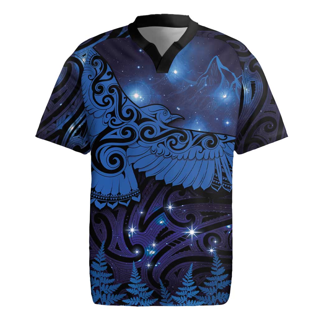 New Zealand Kea Bird Rugby Jersey Maori Tattoo and Silver Fern Matariki Style LT03 Blue - Polynesian Pride