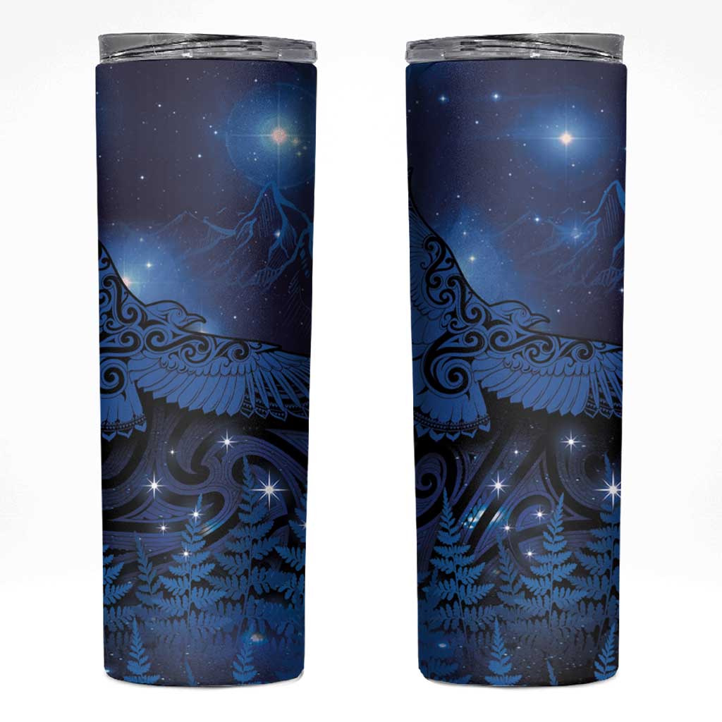 New Zealand Kea Bird Skinny Tumbler Maori Tattoo and Silver Fern Matariki Style LT03 Blue - Polynesian Pride