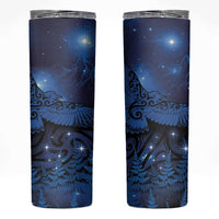 New Zealand Kea Bird Skinny Tumbler Maori Tattoo and Silver Fern Matariki Style LT03 Blue - Polynesian Pride