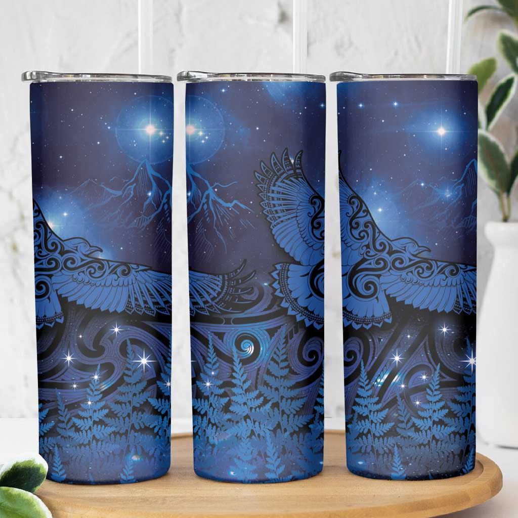New Zealand Kea Bird Skinny Tumbler Maori Tattoo and Silver Fern Matariki Style LT03 - Polynesian Pride