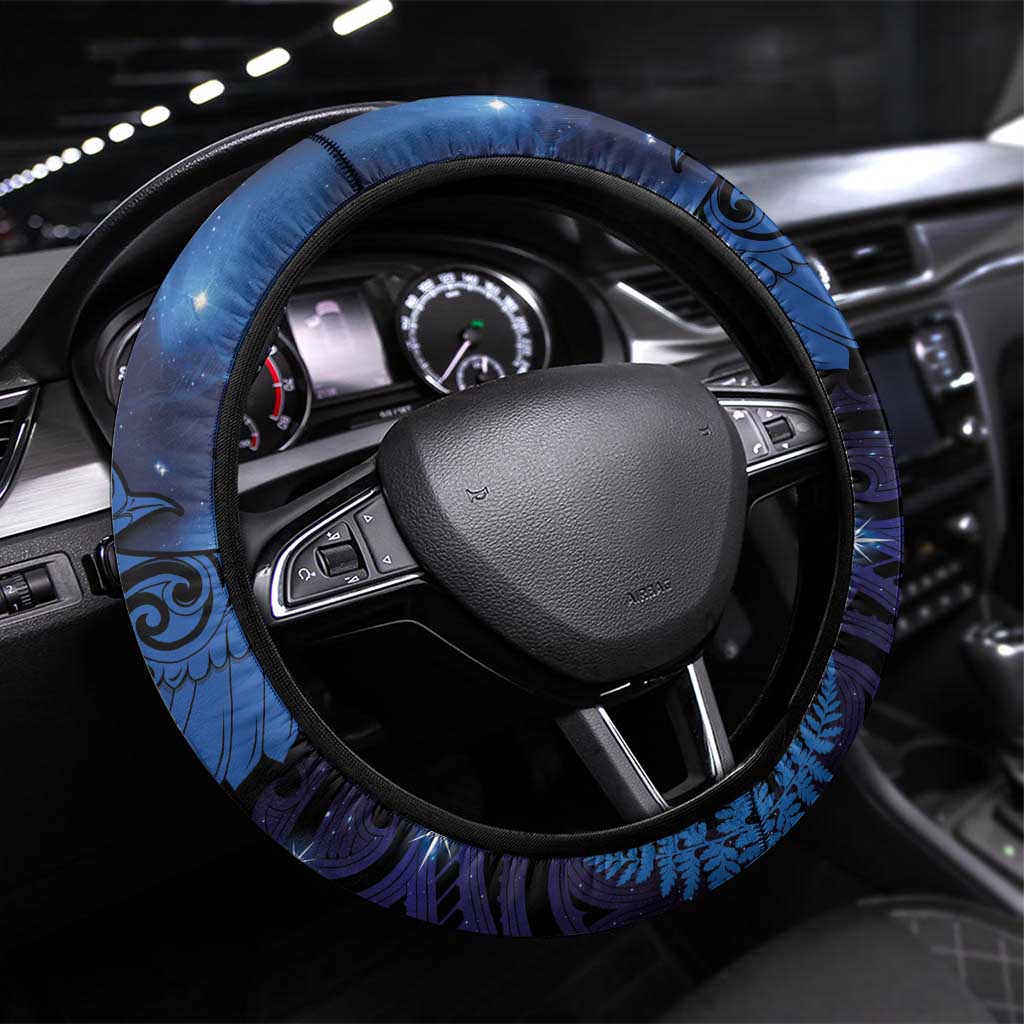 New Zealand Kea Bird Steering Wheel Cover Maori Tattoo and Silver Fern Matariki Style LT03 Universal Fit Blue - Polynesian Pride