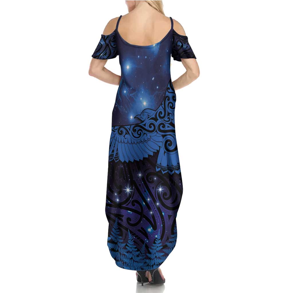 New Zealand Kea Bird Summer Maxi Dress Maori Tattoo and Silver Fern Matariki Style LT03 - Polynesian Pride