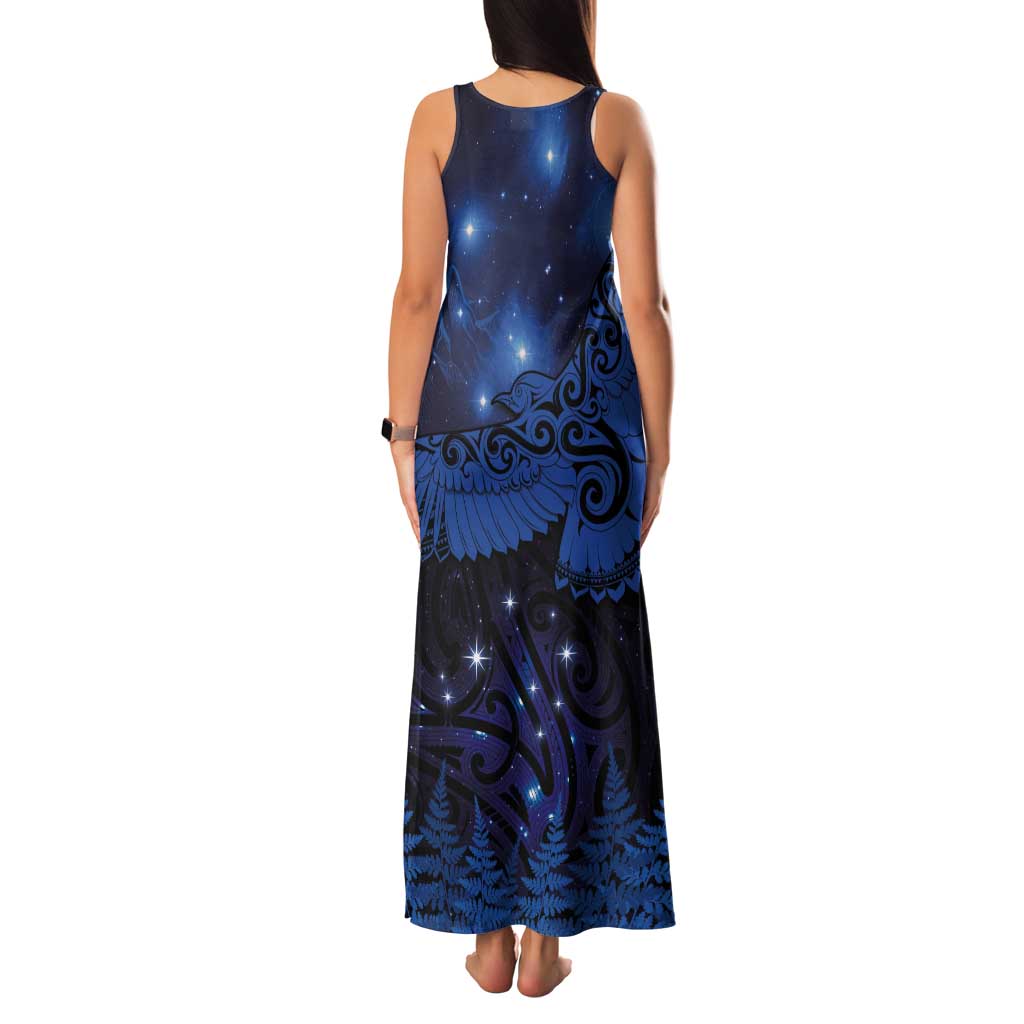 New Zealand Kea Bird Tank Maxi Dress Maori Tattoo and Silver Fern Matariki Style LT03 - Polynesian Pride
