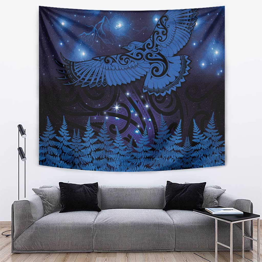 New Zealand Kea Bird Tapestry Maori Tattoo and Silver Fern Matariki Style LT03 Blue - Polynesian Pride