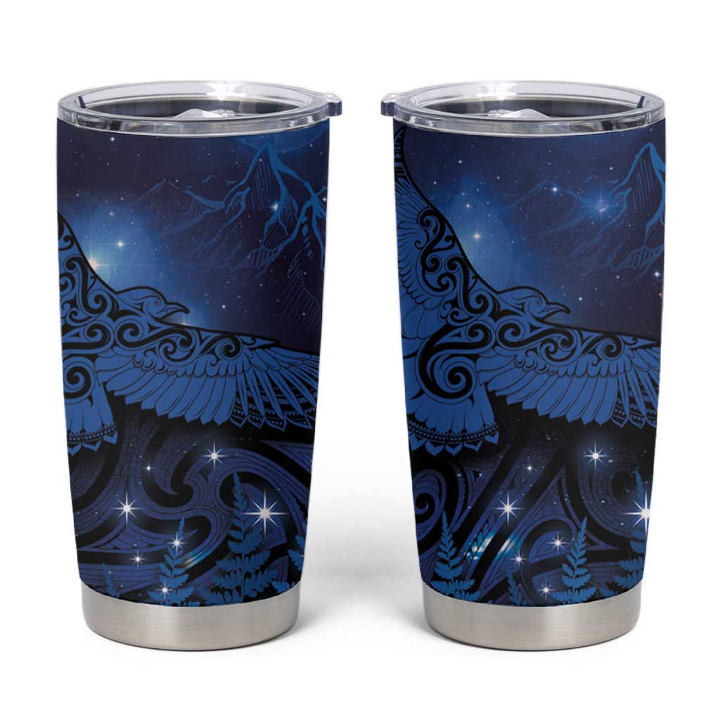 New Zealand Kea Bird Tumbler Cup Maori Tattoo and Silver Fern Matariki Style LT03 Blue - Polynesian Pride