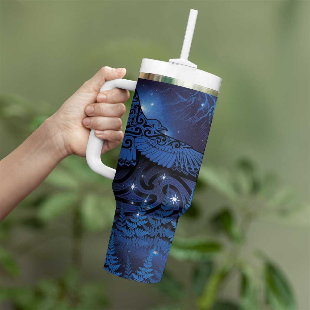 New Zealand Kea Bird Tumbler With Handle Maori Tattoo and Silver Fern Matariki Style LT03 - Polynesian Pride