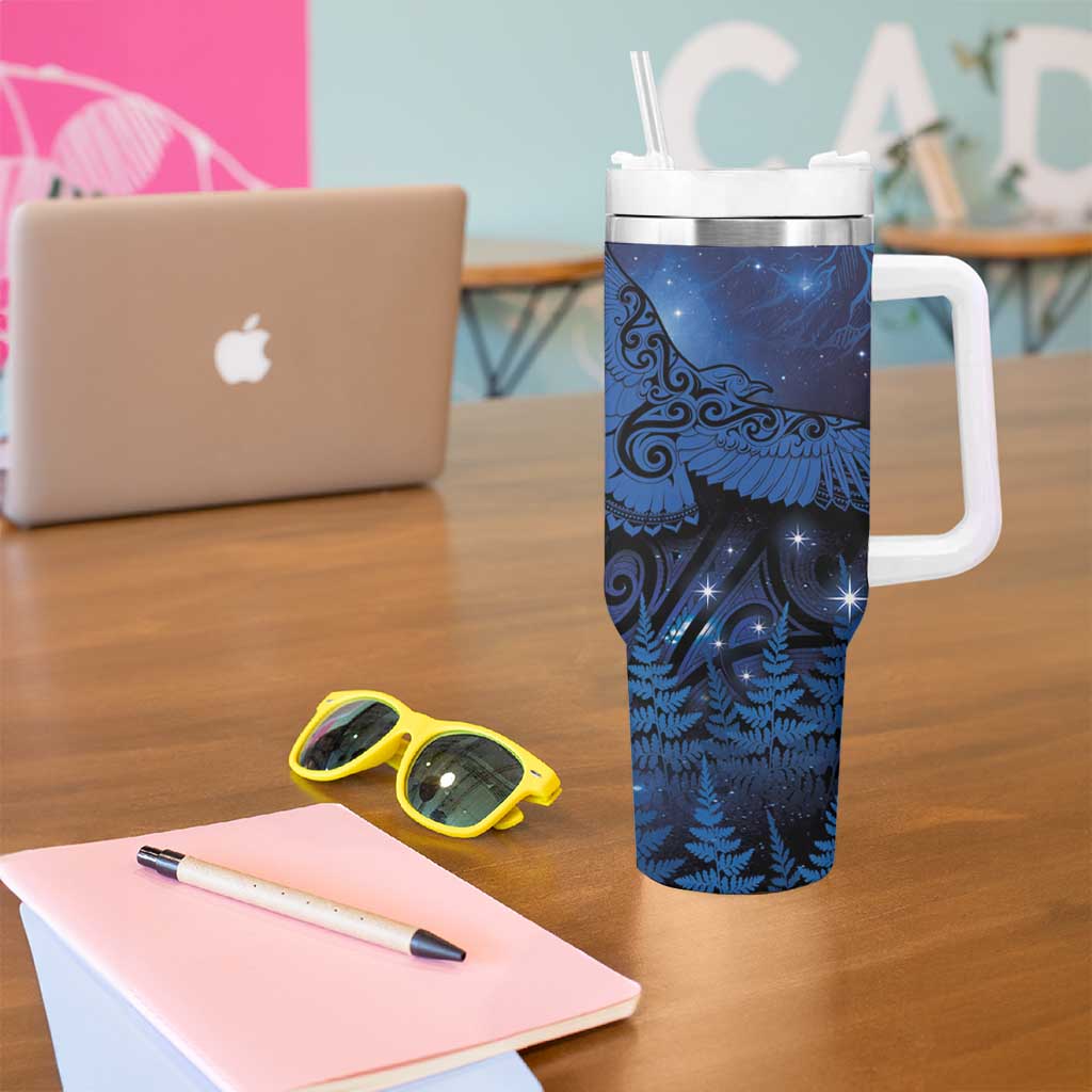 New Zealand Kea Bird Tumbler With Handle Maori Tattoo and Silver Fern Matariki Style LT03 - Polynesian Pride