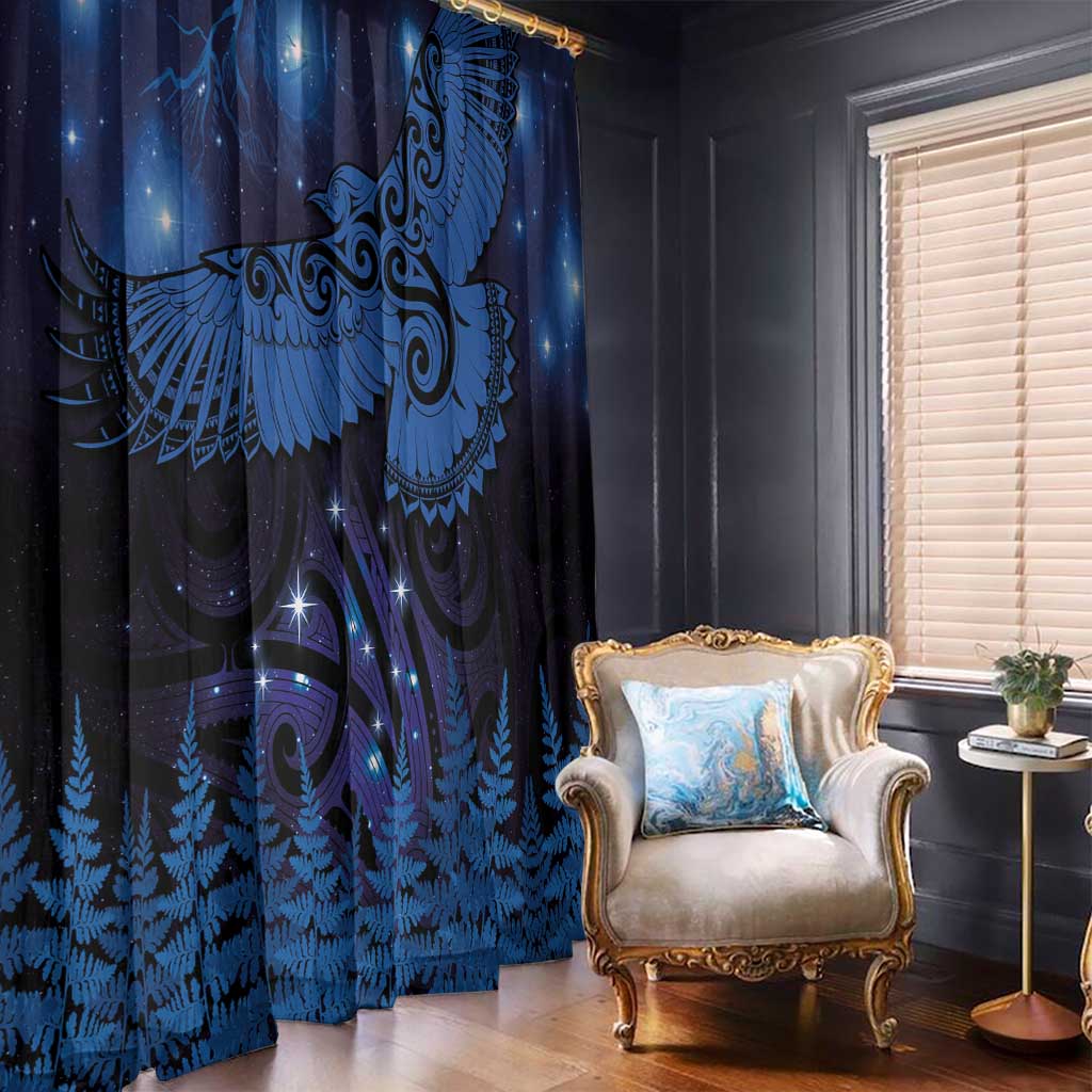 New Zealand Kea Bird Window Curtain Maori Tattoo and Silver Fern Matariki Style LT03 - Polynesian Pride