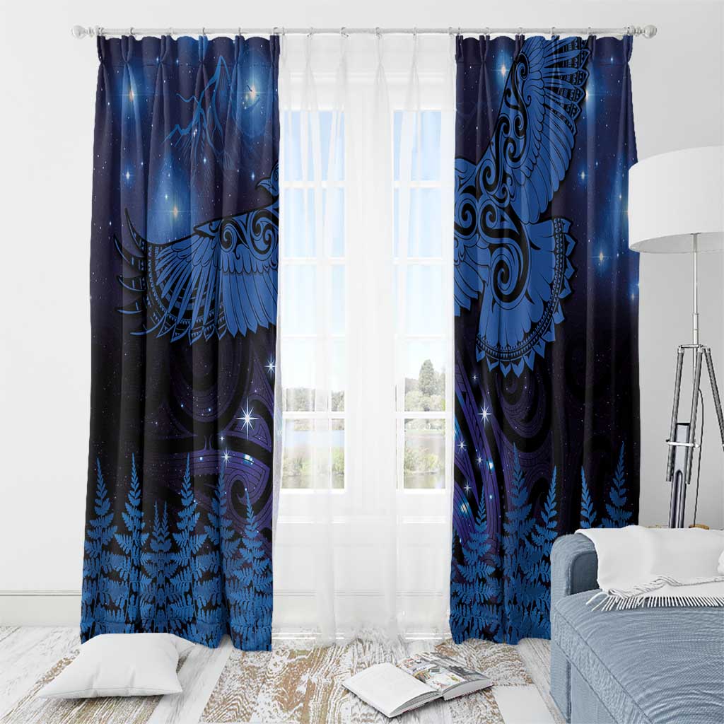 New Zealand Kea Bird Window Curtain Maori Tattoo and Silver Fern Matariki Style LT03 - Polynesian Pride