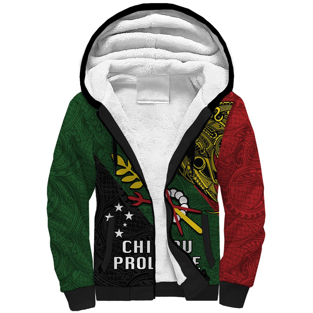 Custom Papua New Guinea Chimbu Province Sherpa Hoodie PNG Birds Of Paradise Polynesian Arty Style LT03 Unisex Green - Polynesian Pride