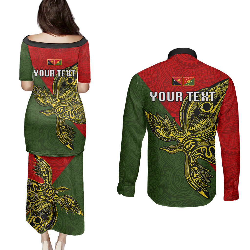 Custom Papua New Guinea Eastern Highlands Province Couples Matching Puletasi Dress and Long Sleeve Button Shirts PNG Birds Of Paradise Polynesian Arty Style LT03 - Polynesian Pride
