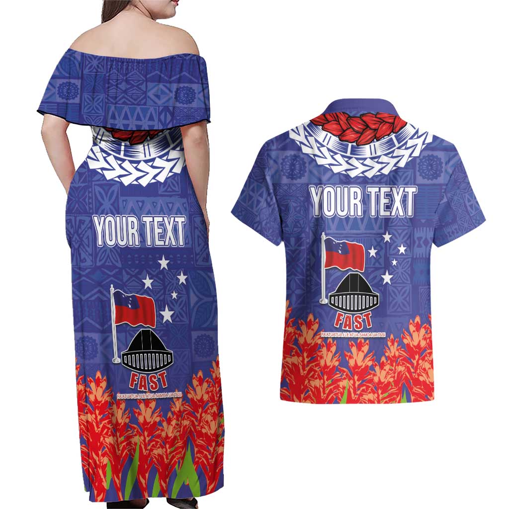 FAST Party Samoa Couples Matching Off Shoulder Maxi Dress and Hawaiian Shirt Ula Fala Teuila Polynesian Tapa Pattern