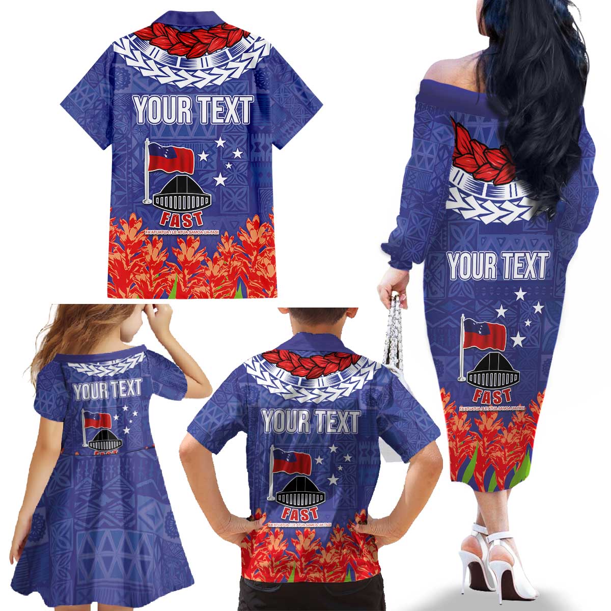 FAST Party Samoa Family Matching Off The Shoulder Long Sleeve Dress and Hawaiian Shirt Ula Fala Teuila Polynesian Tapa Pattern LT03 - Polynesian Pride