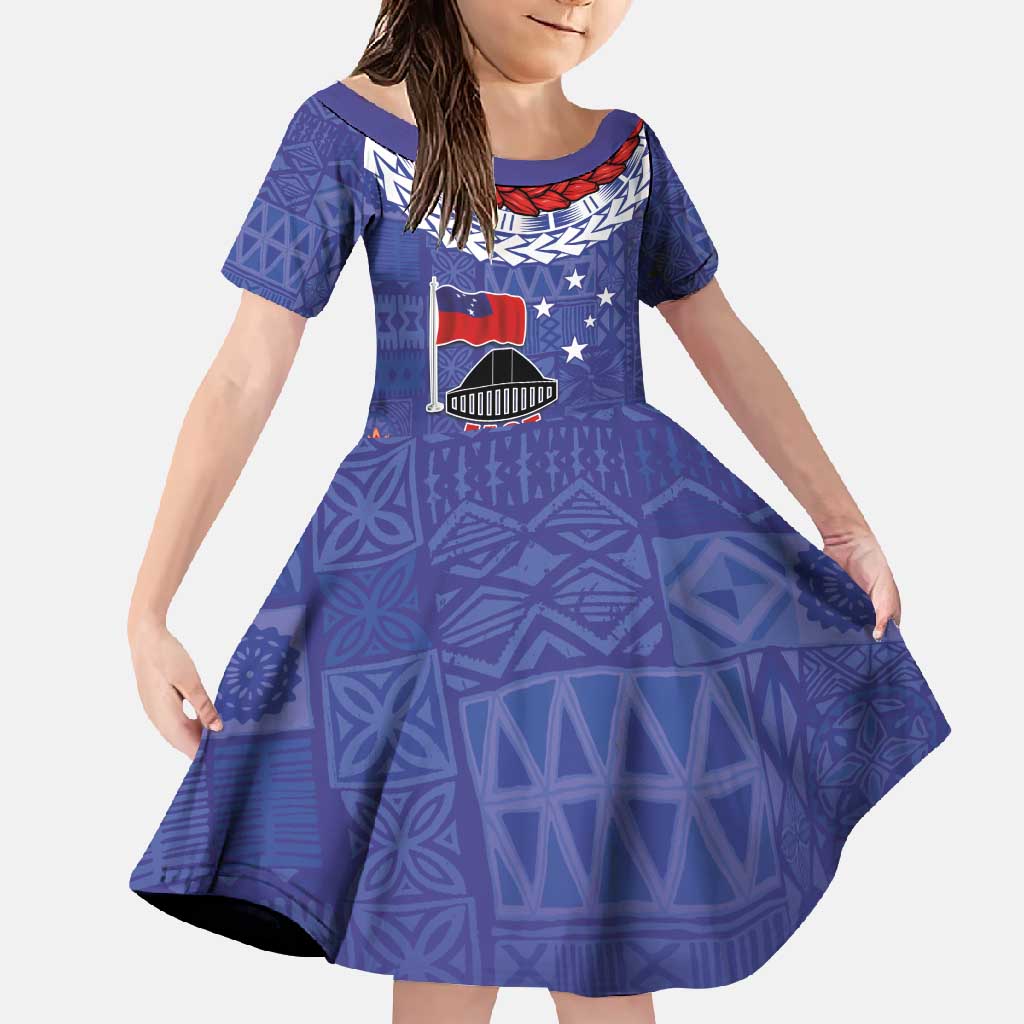 FAST Party Samoa Family Matching Off Shoulder Maxi Dress and Hawaiian Shirt Ula Fala Teuila Polynesian Tapa Pattern LT03 Daughter's Dress Blue - Polynesian Pride