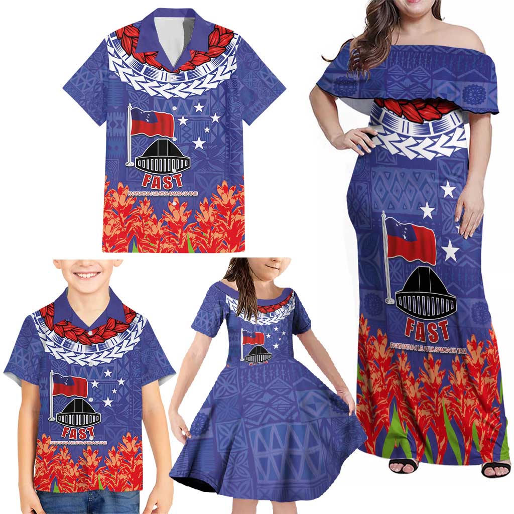 FAST Party Samoa Family Matching Off Shoulder Maxi Dress and Hawaiian Shirt Ula Fala Teuila Polynesian Tapa Pattern LT03 - Polynesian Pride