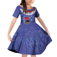 FAST Party Samoa Family Matching Off Shoulder Short Dress and Hawaiian Shirt Ula Fala Teuila Polynesian Tapa Pattern LT03 Daughter's Dress Blue - Polynesian Pride