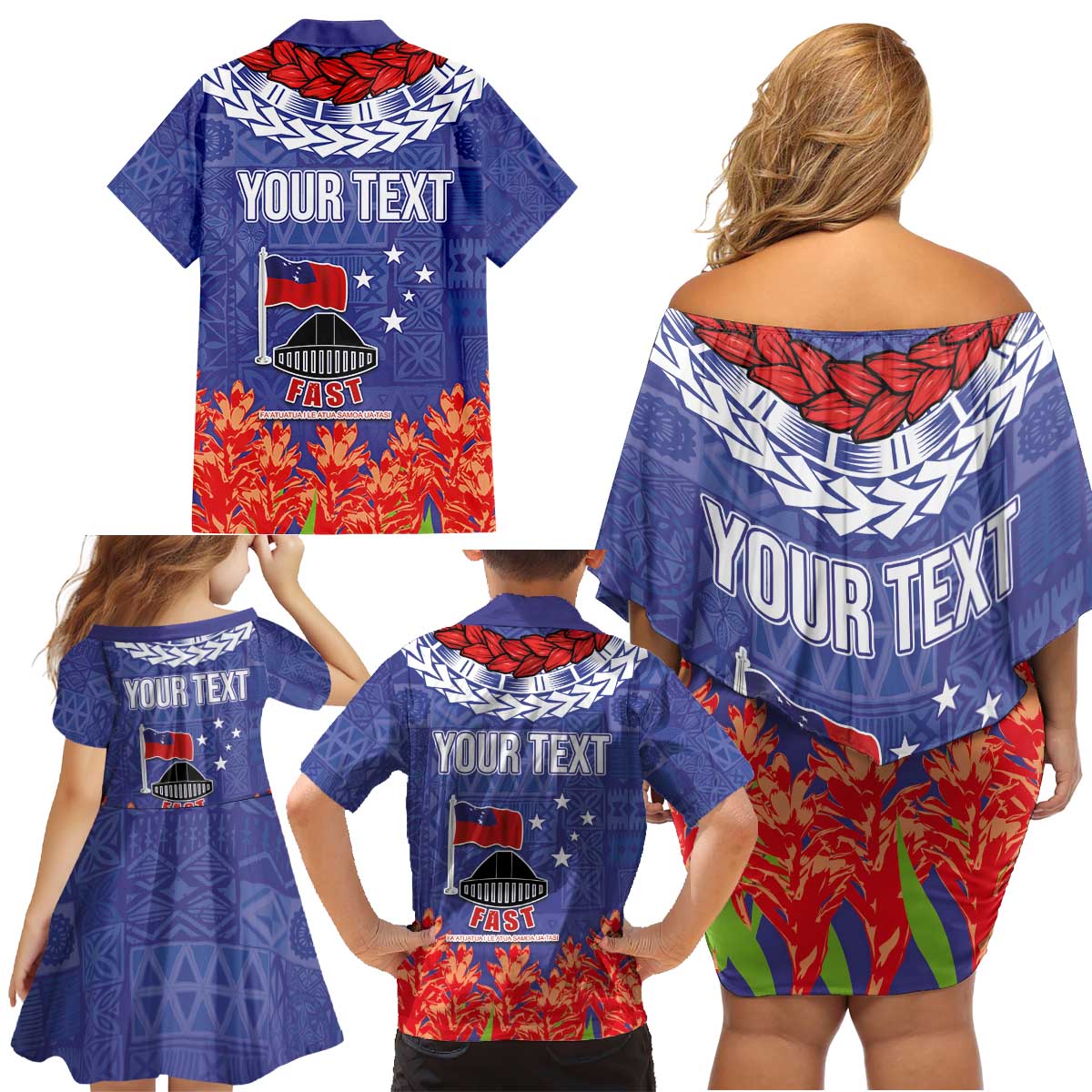 FAST Party Samoa Family Matching Off Shoulder Short Dress and Hawaiian Shirt Ula Fala Teuila Polynesian Tapa Pattern LT03 - Polynesian Pride