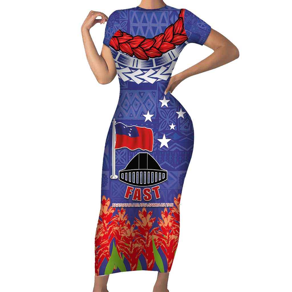 FAST Party Samoa Family Matching Short Sleeve Bodycon Dress and Hawaiian Shirt Ula Fala Teuila Polynesian Tapa Pattern LT03 Mom's Dress Blue - Polynesian Pride