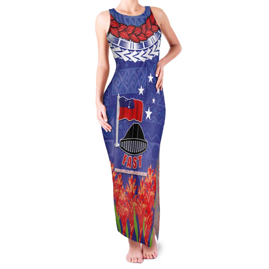 FAST Party Samoa Family Matching Tank Maxi Dress and Hawaiian Shirt Ula Fala Teuila Polynesian Tapa Pattern LT03 Mom's Dress Blue - Polynesian Pride