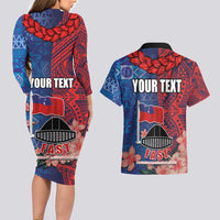 CHOGM FAST Samoa 2024 Couples Matching Long Sleeve Bodycon Dress and Hawaiian Shirt Samoan Tapa Tribal and Ornament Pattern with Hibiscus LT03 - Polynesian Pride