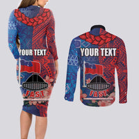 CHOGM FAST Samoa 2024 Couples Matching Long Sleeve Bodycon Dress and Long Sleeve Button Shirt Samoan Tapa Tribal and Ornament Pattern with Hibiscus LT03 - Polynesian Pride