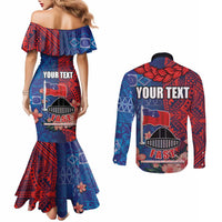 CHOGM FAST Samoa 2024 Couples Matching Mermaid Dress and Long Sleeve Button Shirt Samoan Tapa Tribal and Ornament Pattern with Hibiscus LT03 - Polynesian Pride