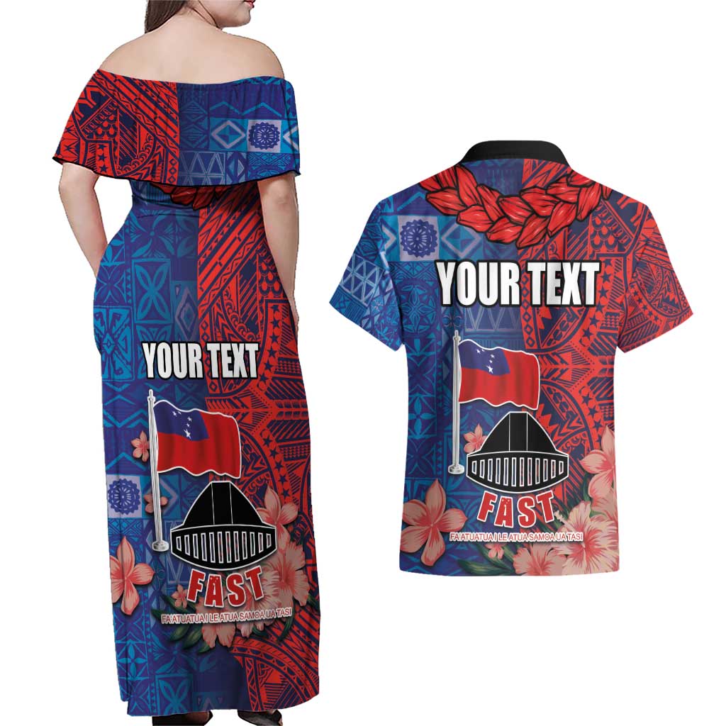 CHOGM FAST Samoa 2024 Couples Matching Off Shoulder Maxi Dress and Hawaiian Shirt Samoan Tapa Tribal and Ornament Pattern with Hibiscus LT03 - Polynesian Pride