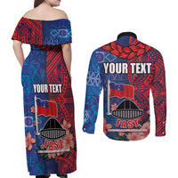 CHOGM FAST Samoa 2024 Couples Matching Off Shoulder Maxi Dress and Long Sleeve Button Shirt Samoan Tapa Tribal and Ornament Pattern with Hibiscus LT03 - Polynesian Pride
