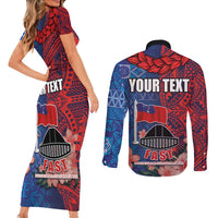 CHOGM FAST Samoa 2024 Couples Matching Short Sleeve Bodycon Dress and Long Sleeve Button Shirt Samoan Tapa Tribal and Ornament Pattern with Hibiscus LT03 - Polynesian Pride