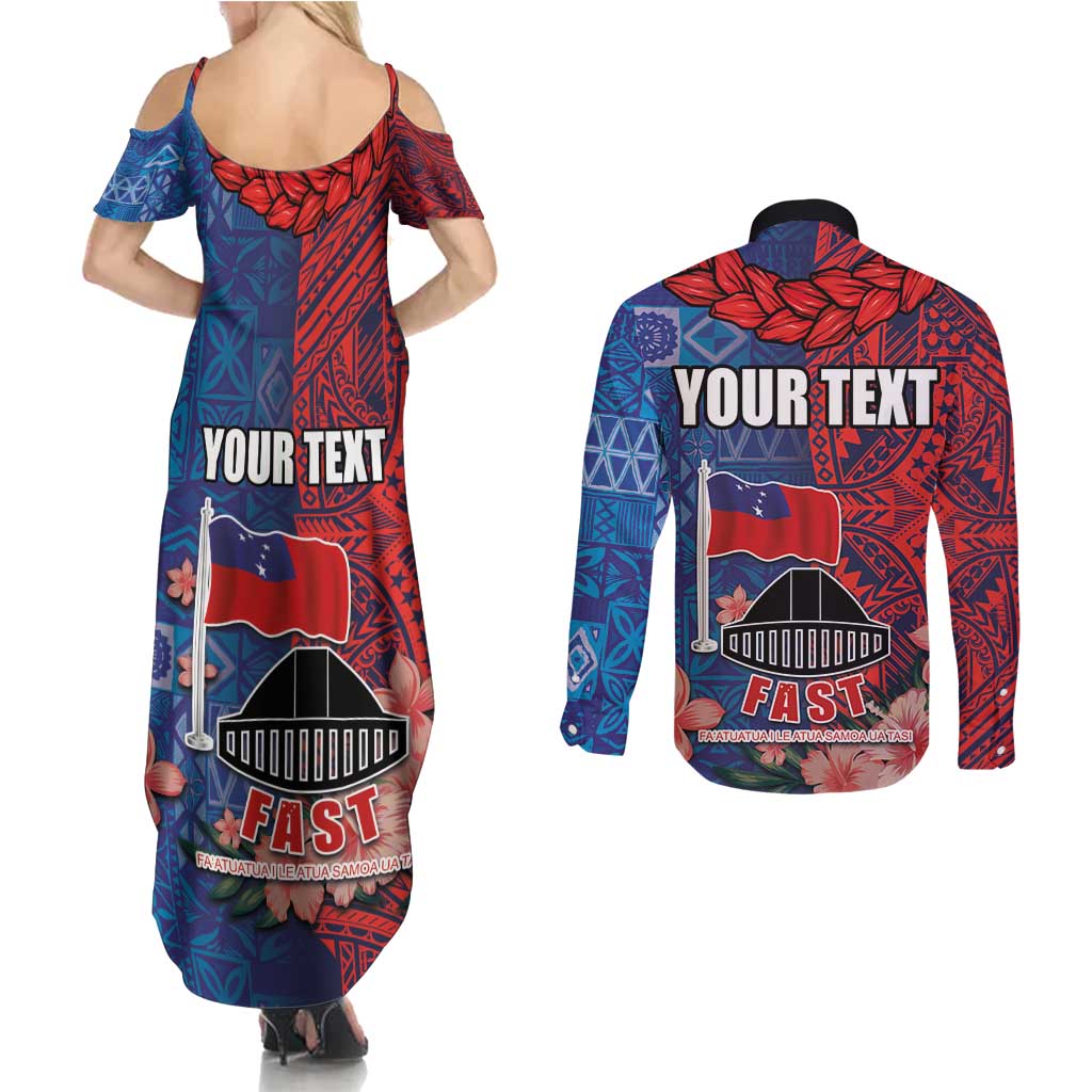 CHOGM FAST Samoa 2024 Couples Matching Summer Maxi Dress and Long Sleeve Button Shirt Samoan Tapa Tribal and Ornament Pattern with Hibiscus LT03 - Polynesian Pride